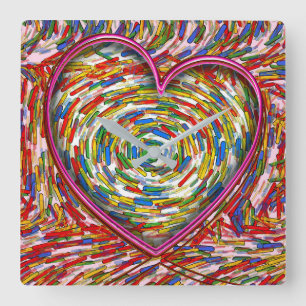 Heart Abstract Swirl Sprinkles Art Love Square Wall Clock