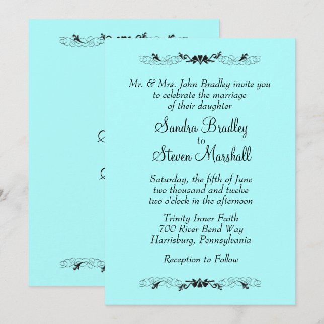 Heart Accent Aqua Wedding Invitation (Front/Back)