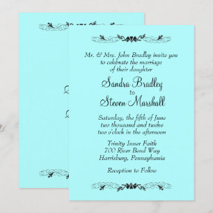 Heart Accent Aqua Wedding Invitation