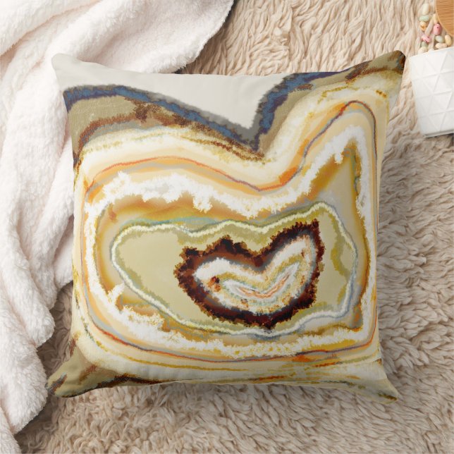 Heart Agate Graphic Geode Blue Orange Cream Cushion (Blanket)