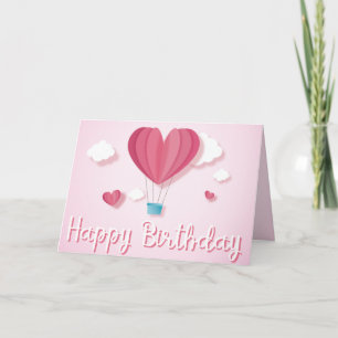 Heart air balloon pink romantic Happy Birthday Card