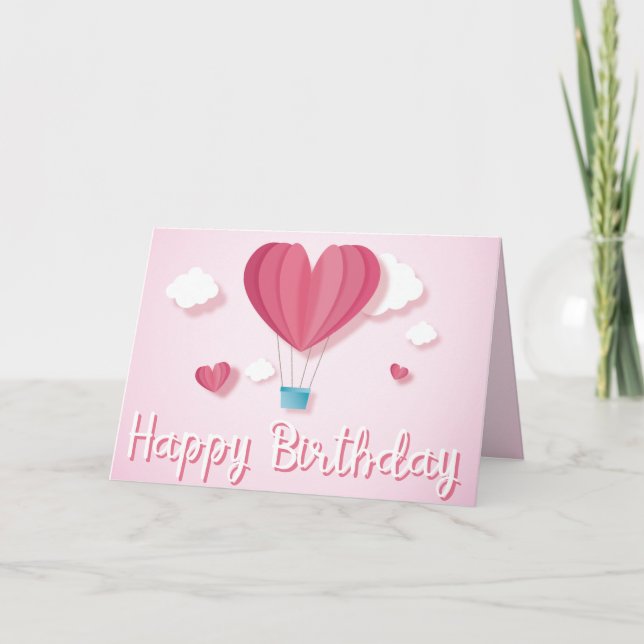 Heart air balloon pink romantic Happy Birthday Card (Front)