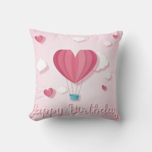 Heart air balloon pink romantic Happy Birthday Cushion