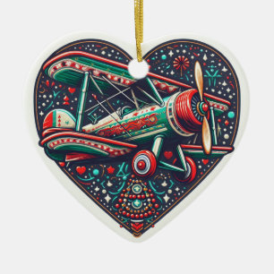 Heart Airplane Biplane Ornament