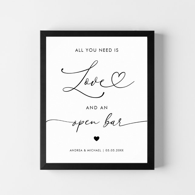 Heart All You Need is Love Open Bar Wedding Sign (Creator Uploaded)