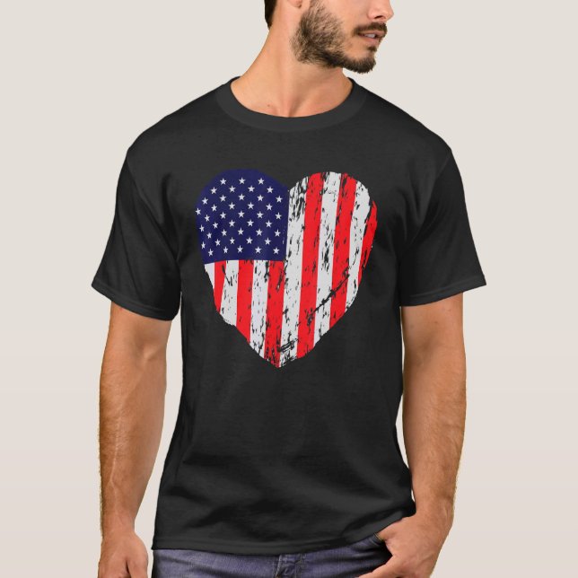 Heart American Patriotic Armed Forces Usa Flag Mem T-Shirt (Front)