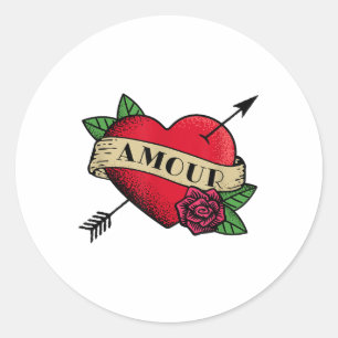 Heart Amour Tattoo _1  Classic Round Sticker