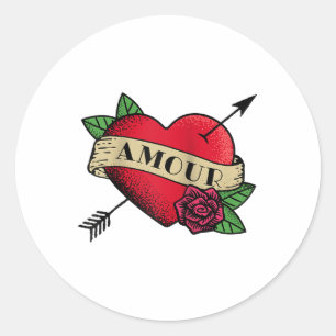 Heart Amour Tattoo Raglan Baseball Tee_1 Classic Round Sticker