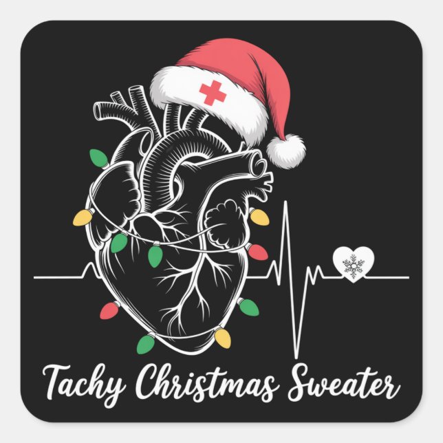 Heart Anatomy Christmas Nurse Cardiac Tachy Xmas Square Sticker (Front)