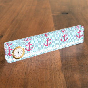Heart Anchor Desk Name Plate and Clock