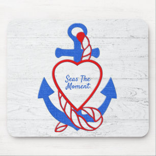 Heart Anchor On Whitewashed Wood Mouse Pad