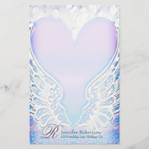 Heart and Angel Wings Monogram Stationery