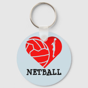Heart and Ball  Silhouette Design Love Netball Key Ring