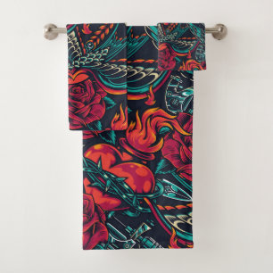 heart and bird bath towel set