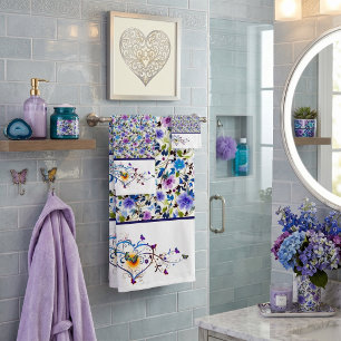 Heart and butterflies floral bath towel set