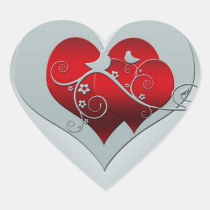 Heart and doves in silver and red sticker