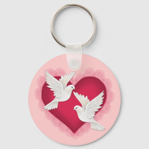 Heart and Doves - Pink Key Ring
