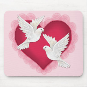 Heart and Doves - Pink Mouse Pad