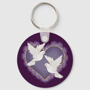 Heart and Doves - Purple Key Ring