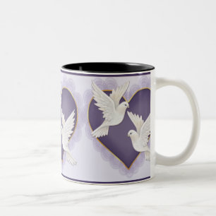 Heart and Doves - Purple Two-Tone Coffee Mug