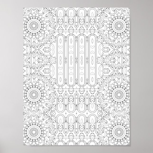 Heart and Floral Pattern Colouring Page Design Poster (Front)