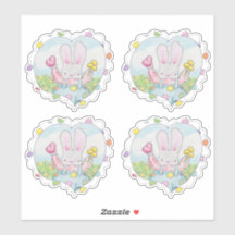 Heart and Flower Bunny Sticker