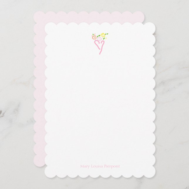 Heart and Flower Scalloped Personalised Note Card (Front/Back)