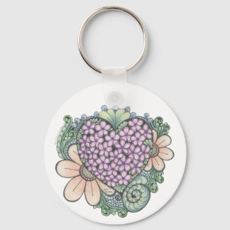 Heart and flowers doodle art keyring. key ring
