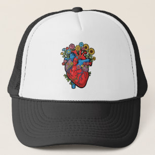 Heart and flowers trucker hat