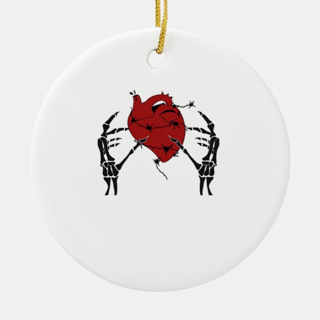 Heart And Hands - Skeleton Heart Hands  Ceramic Ornament (Front)