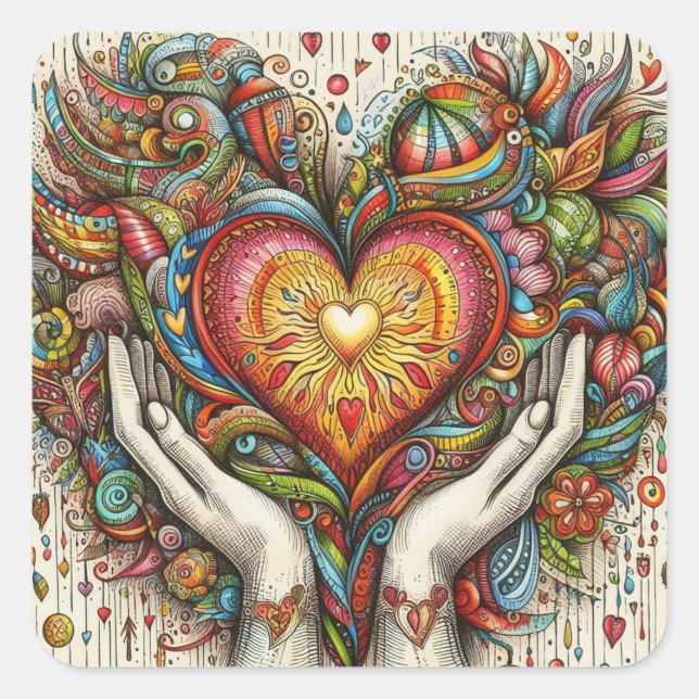 Heart and Hands Square Sticker (Front)