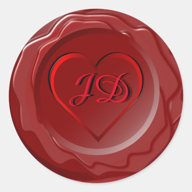 Heart and Initials Wax Seal Label Sticker (Front)