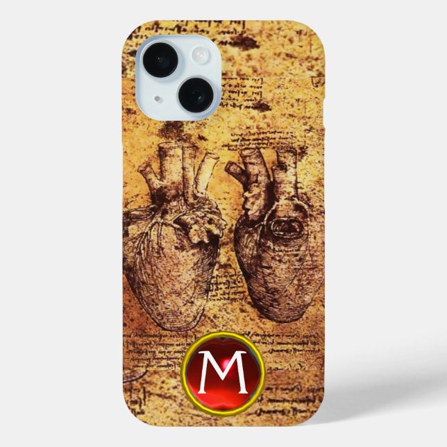 Heart And Its Blood Vessels Parchment Gem Monogram Case-Mate iPhone Case (Back)