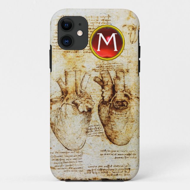 Heart And Its Blood Vessels Parchment Gem Monogram Case-Mate iPhone Case (Back)