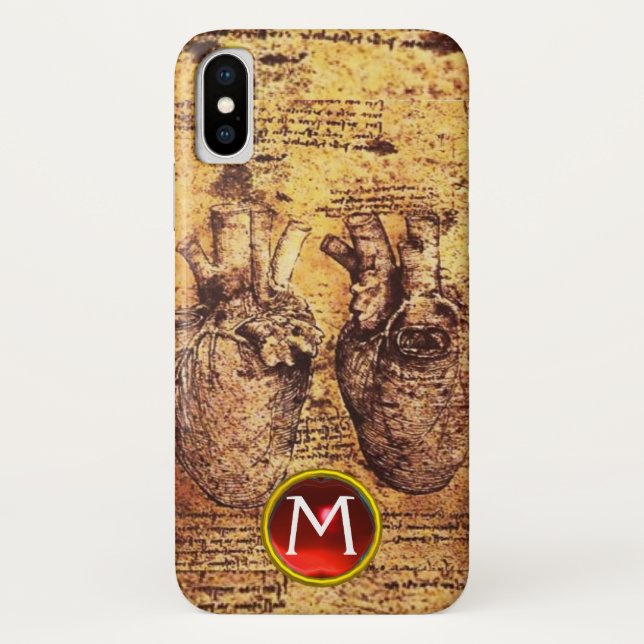 Heart And Its Blood Vessels Parchment Gem Monogram Case-Mate iPhone Case (Back)