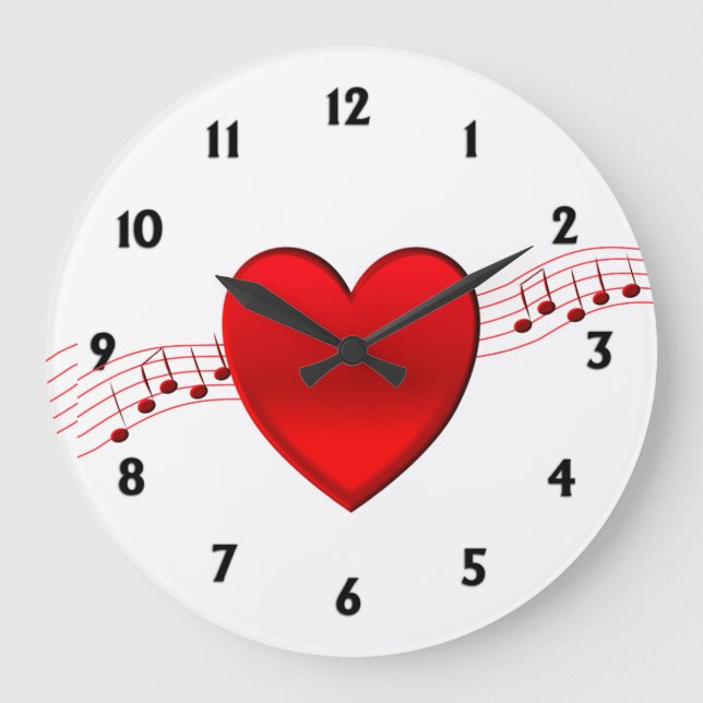 Heart and Music Gold Watch Large Clock (Front)