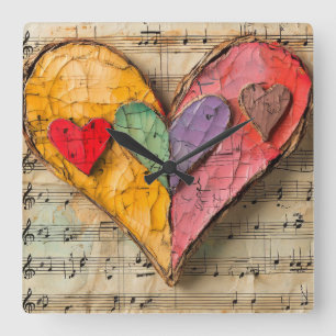 Heart and Music Square Wall Clock