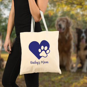 Heart and Pawprint Monogram Name Dog Mum Tote Bag