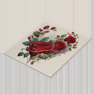 Heart and Red Roses Ceramic Tile