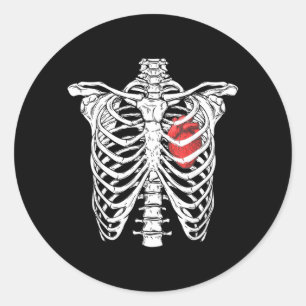 Heart and Ribcage Nurse Funny Skeleton Halloween Classic Round Sticker