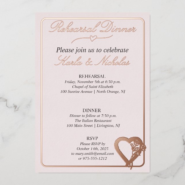 Heart And Rose Flowers Rehearsal Dinner (Front)