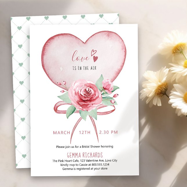 Heart and Roses Love is in the Air Bridal Shower I Invitation (Love is in the Air Bridal Shower Invitation - order printed or as printable instant download)