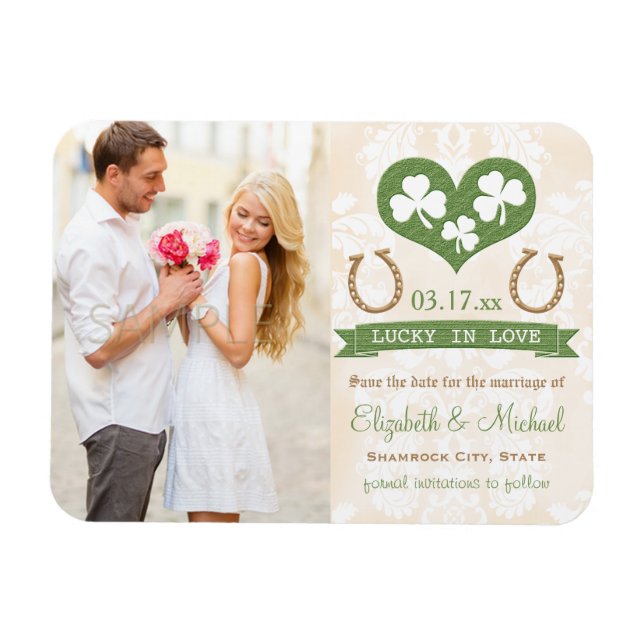 Heart and Shamrock Lucky Horseshoe Save the Date Magnet (Horizontal)