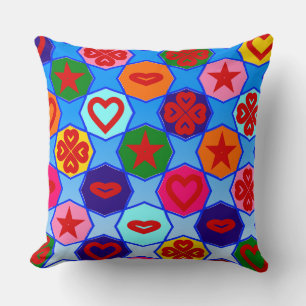 Heart and Shapes Festival over Sky Blue Cushion