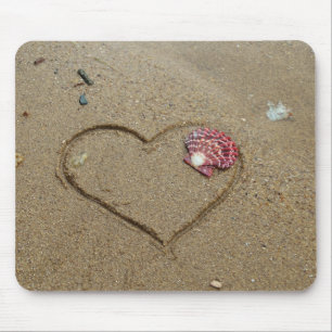 heart and shell on beach mouse pad