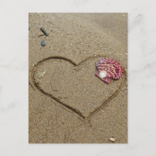 heart and shell on beach postcard
