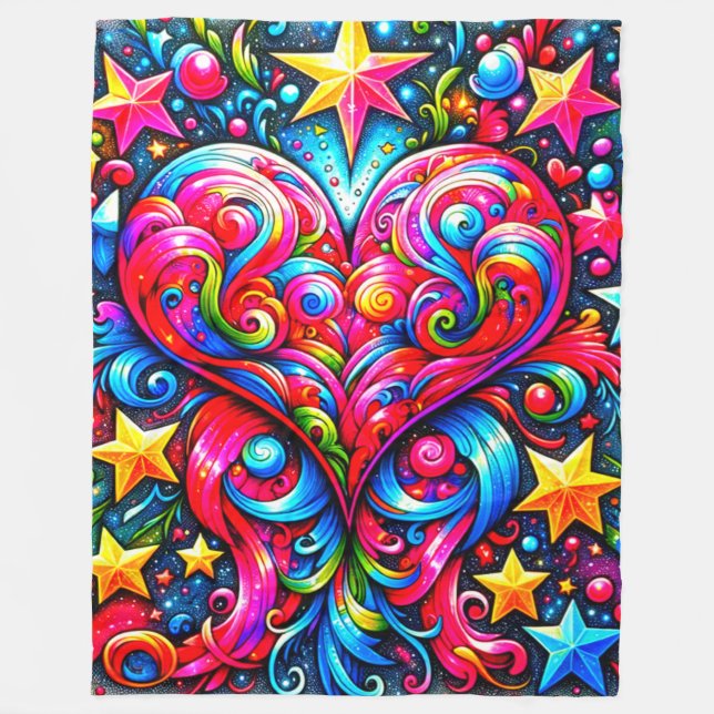 Heart and Stars Fleece Blanket (Front)