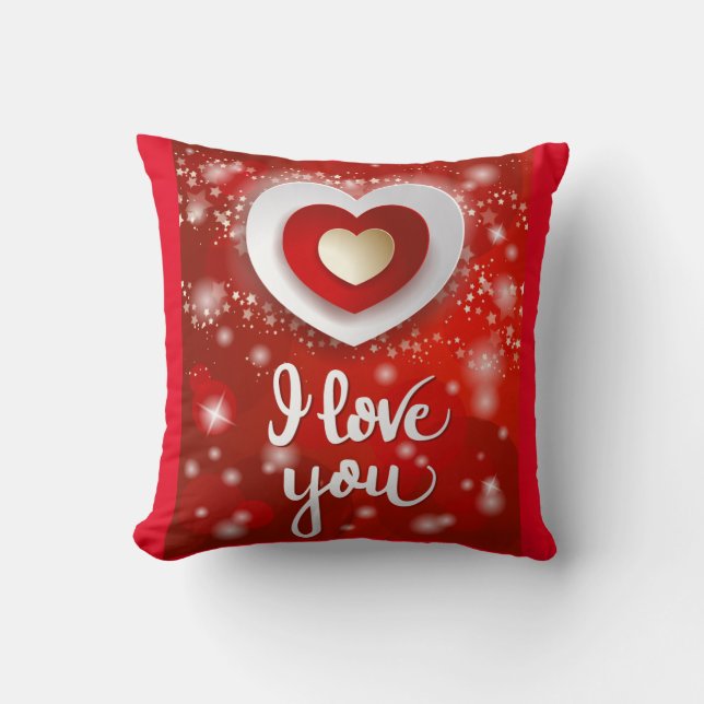 Heart and Stars in Red Cushion (Front)