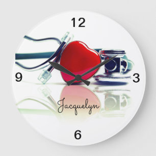 Heart and Stethoscope Large Clock
