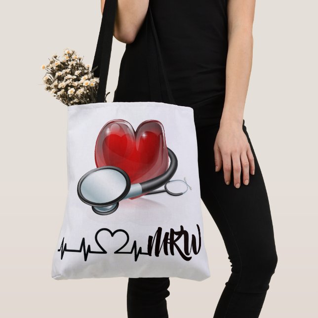 Heart and Stethoscope Large Tote Bag (Close Up)